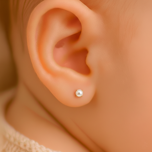 Pendientes Bebé Oro Y Perlas en Patillas de 3 MM