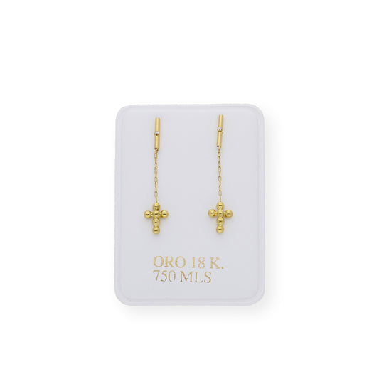 Pendientes Largos y Diseño de Cruz en Oro 18k