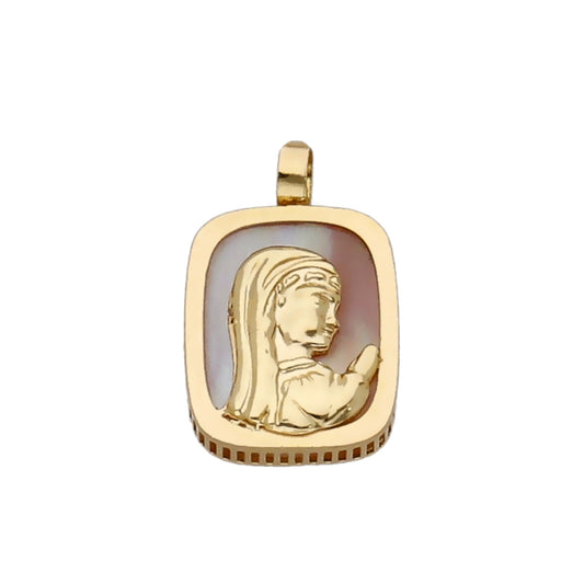 Medalla Virgen Niña Primera Comunión de Oro 18K y Nácar Rosa