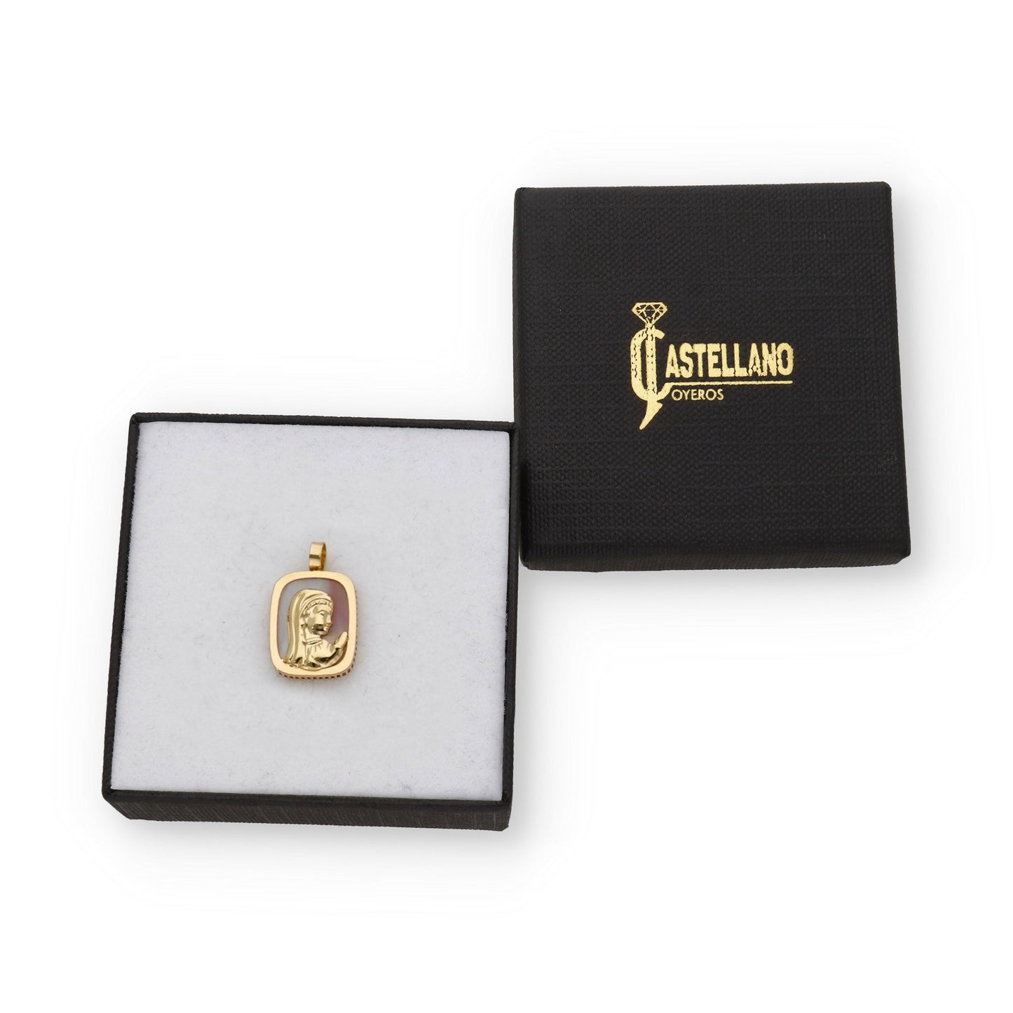 Medalla Virgen Niña Primera Comunión de Oro 18K y Nácar Rosa