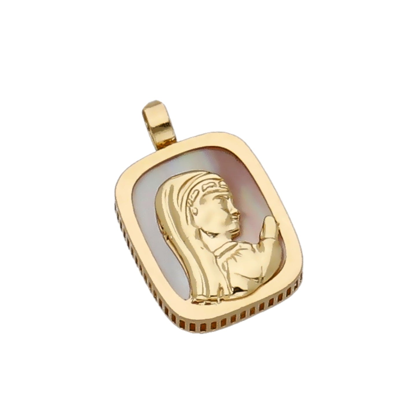 Medalla Virgen Niña Primera Comunión de Oro 18K y Nácar Rosa