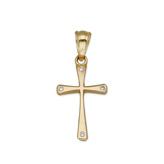 Colgante Cruz Moderna en Oro 18K con Circonitas