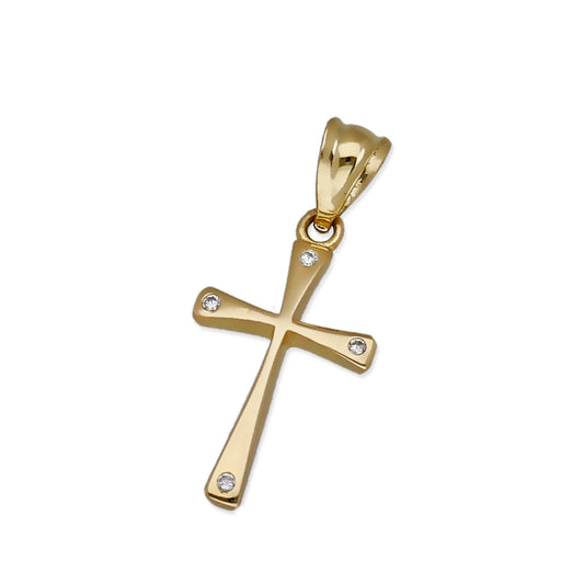 Colgante Cruz Moderna en Oro 18K con Circonitas