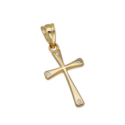 Colgante Cruz Moderna en Oro 18K con Circonitas