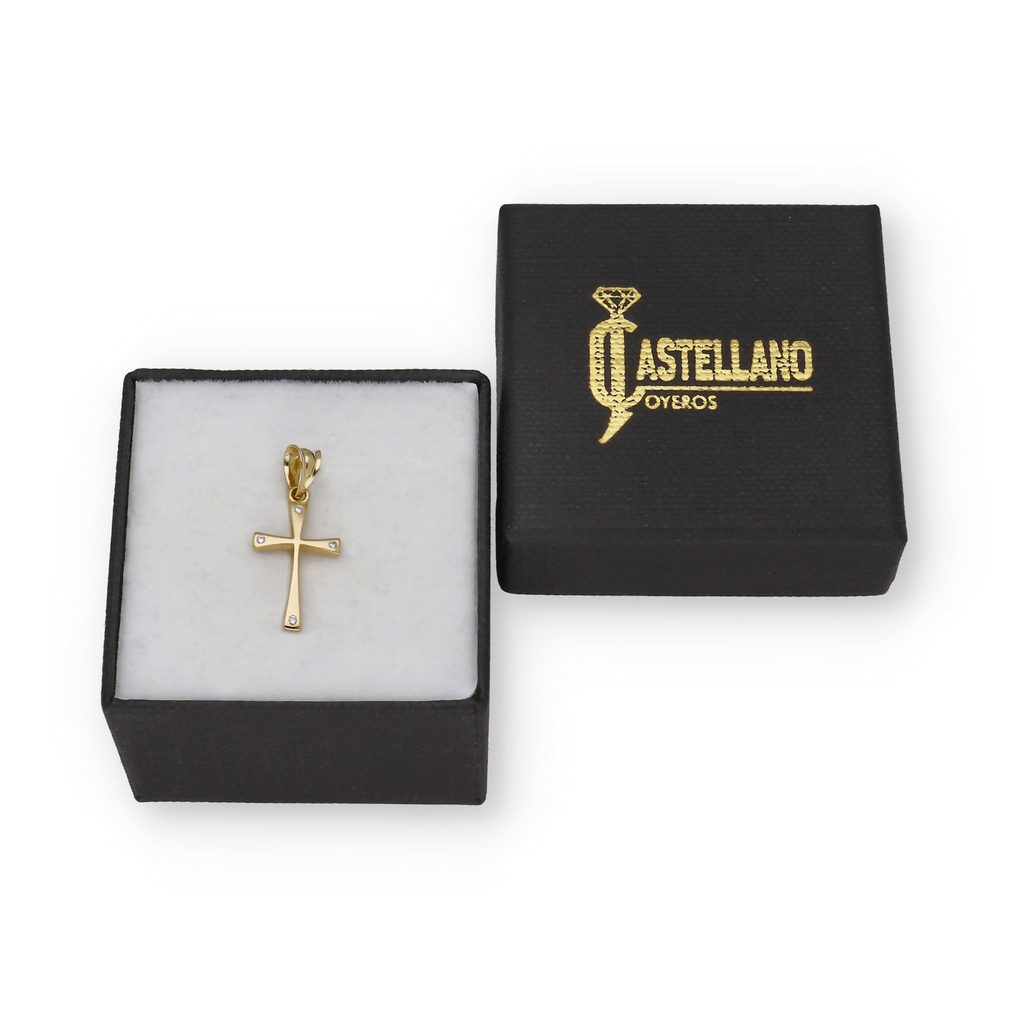 Colgante Cruz Moderna en Oro 18K con Circonitas