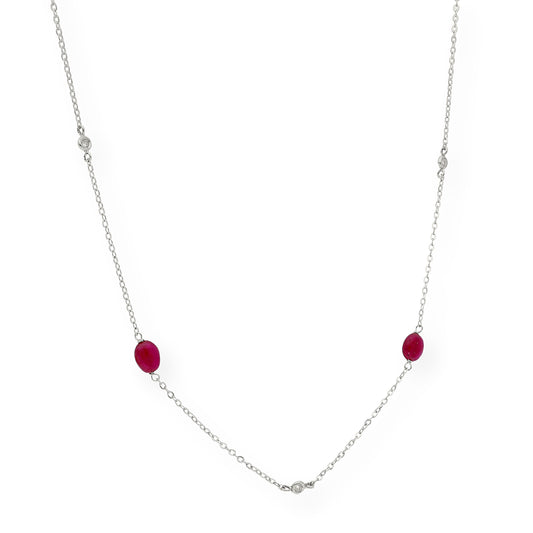 Collar con Rubíes y Diamantes en Oro blanco 18k