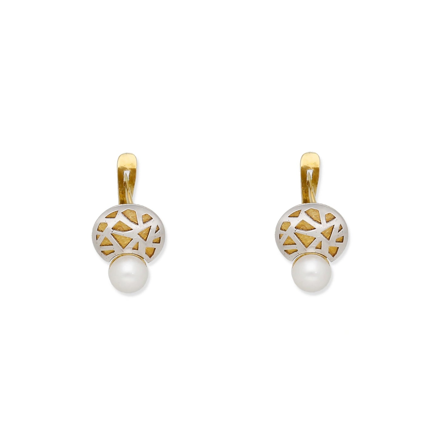 Pendientes Alhaja en Oro Bicolor de 18K con Mosaico y Perla