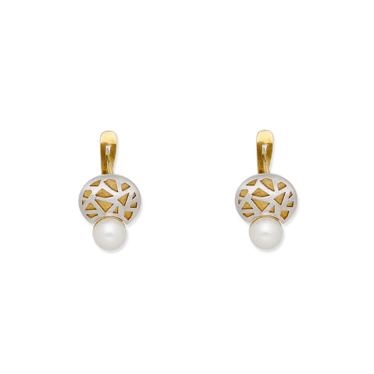 Pendientes Alhaja en Oro Bicolor de 18K con Mosaico y Perla
