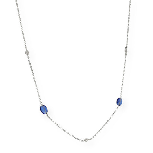 Collar con Zafiros y Diamantes en Oro blanco 18k