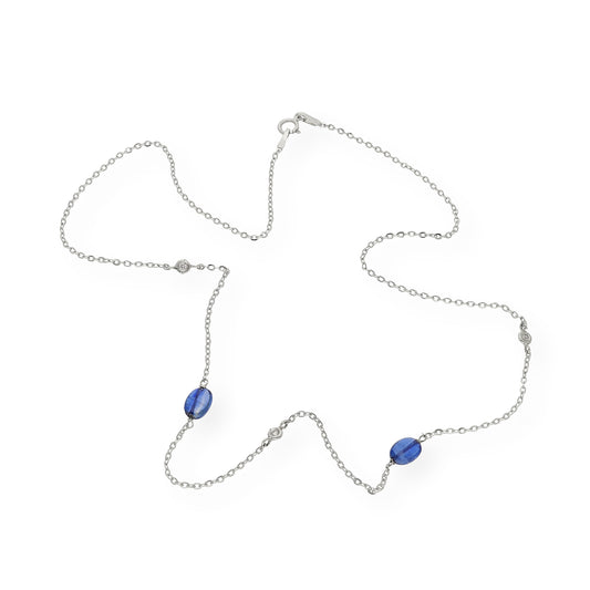 Collar con Zafiros y Diamantes en Oro blanco 18k