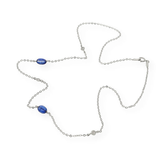 Collar con Zafiros y Diamantes en Oro blanco 18k