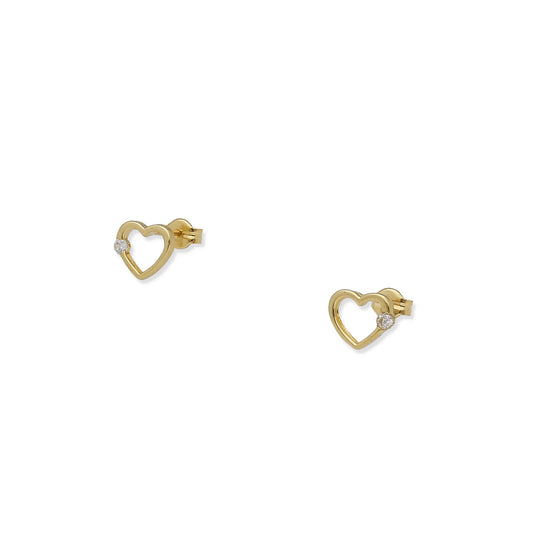 Pendientes de Corazón Calado en Oro de Ley 18K con Circonita