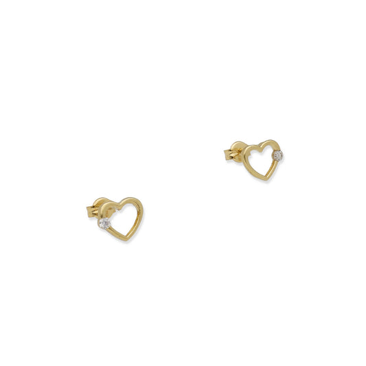 Pendientes de Corazón Calado en Oro de Ley 18K con Circonita