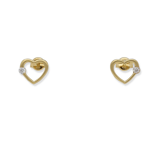 Pendientes de Corazón Calado en Oro de Ley 18K con Circonita