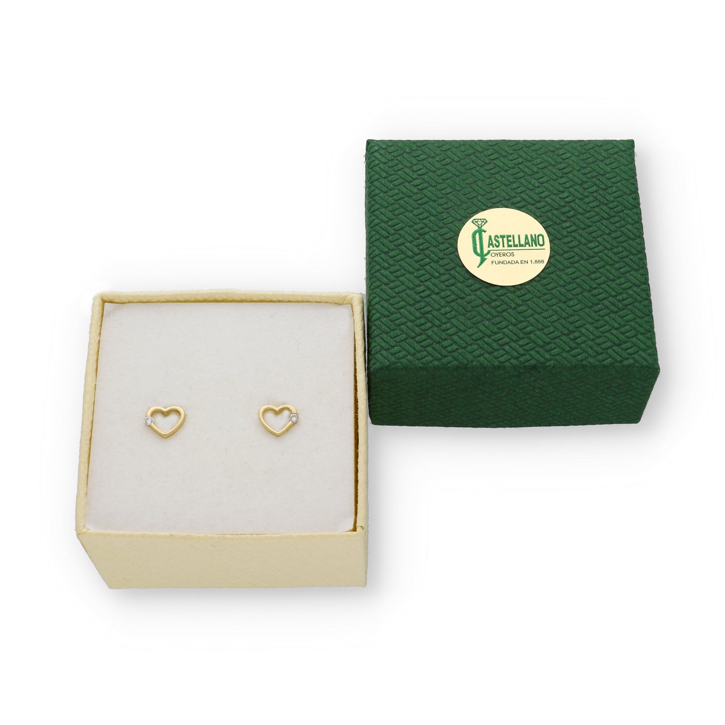 Pendientes de Corazón Calado en Oro de Ley 18K con Circonita