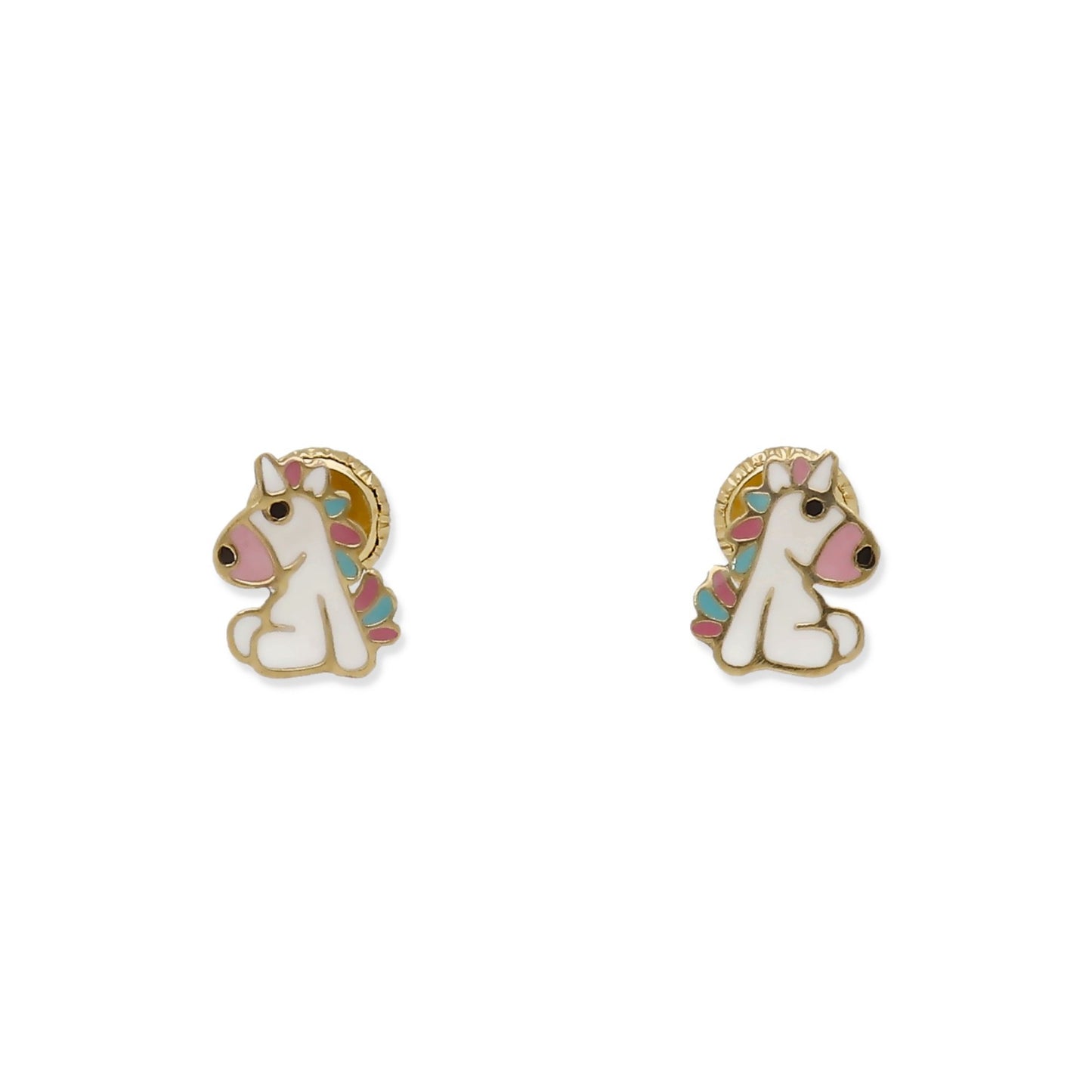 Pendientes Bebé Unicornio Peluche Esmaltado de Oro 18K