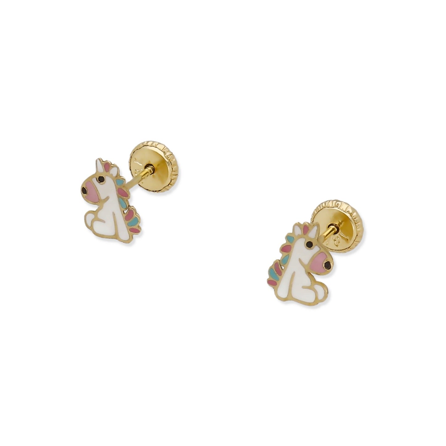 Pendientes Bebé Unicornio Peluche Esmaltado de Oro 18K