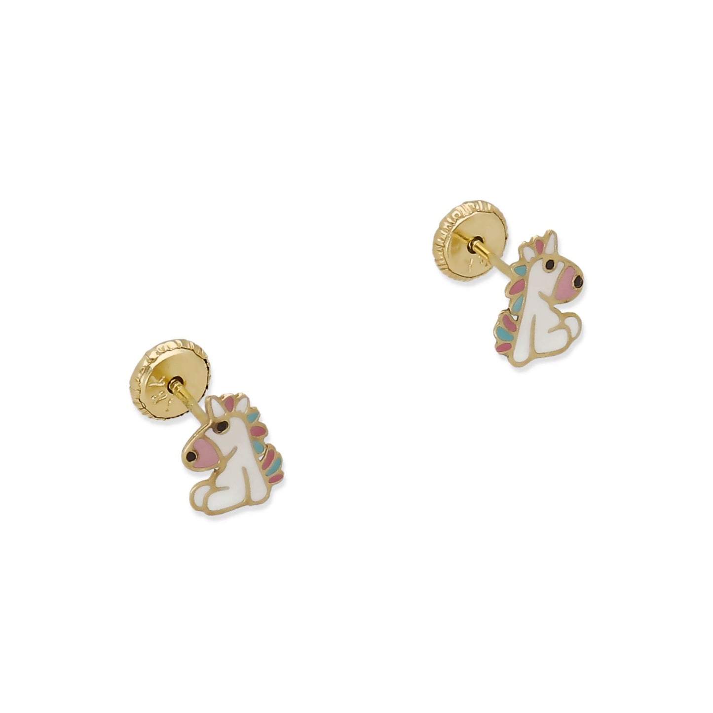 Pendientes Bebé Unicornio Peluche Esmaltado de Oro 18K