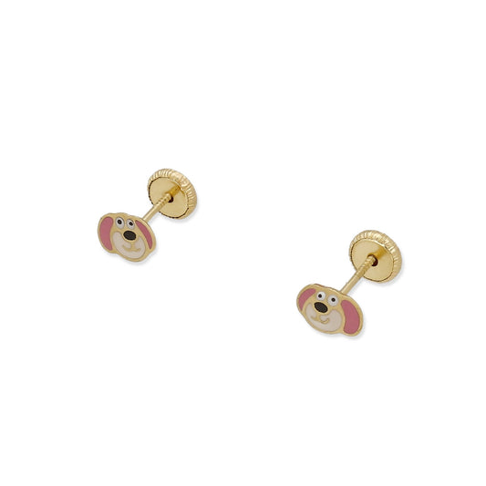 Pendientes Bebé Perrito Esmaltado de Oro 18K