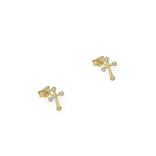 Pendientes cruz con circonita en Oro 18K