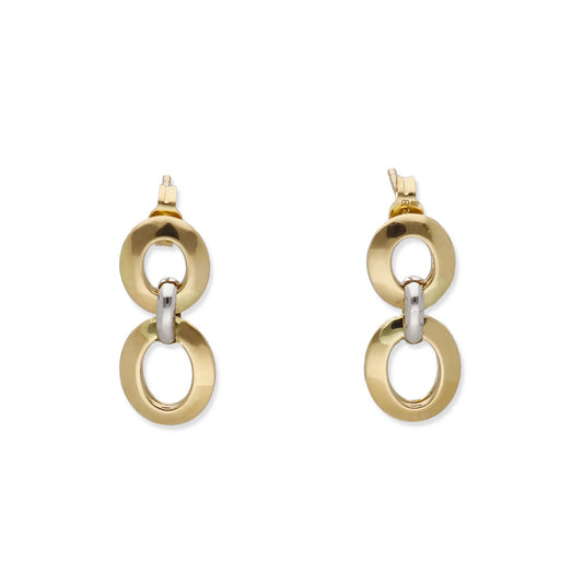 Pendientes de Eslabones Bicolor en Oro de Ley 18K