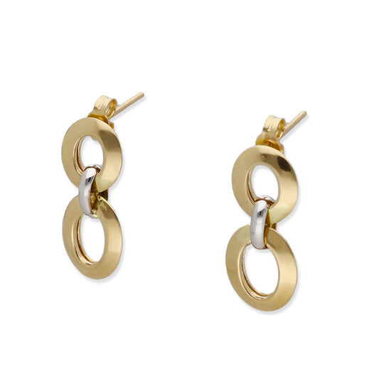 Pendientes de Eslabones Bicolor en Oro de Ley 18K