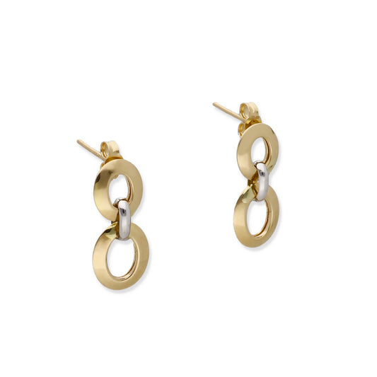 Pendientes de Eslabones Bicolor en Oro de Ley 18K