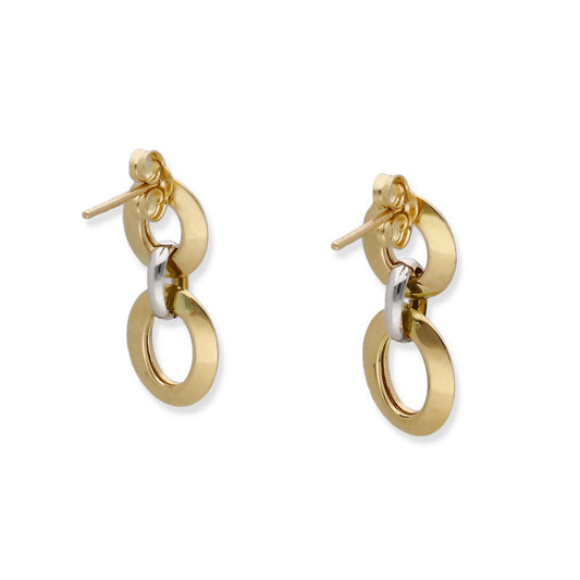Pendientes de Eslabones Bicolor en Oro de Ley 18K