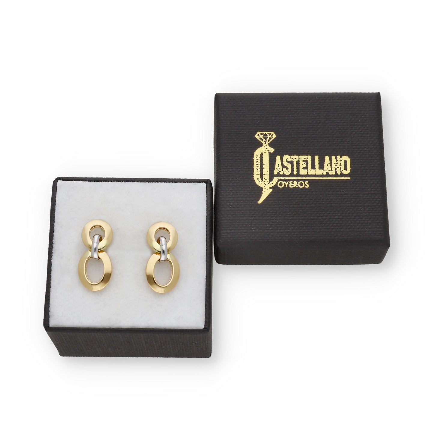 Pendientes de Eslabones Bicolor en Oro de Ley 18K