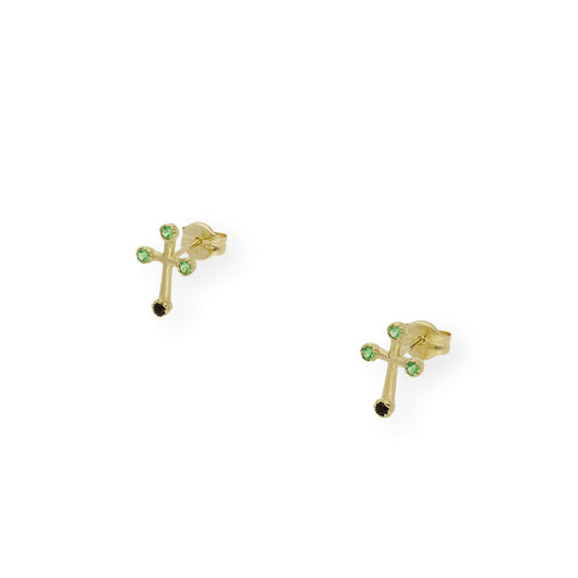Pendientes cruz con Esmeraldas y Zafiro Oro 18K