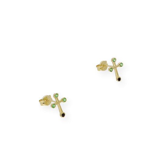 Pendientes cruz con Esmeraldas y Zafiro Oro 18K