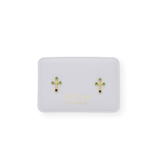 Pendientes cruz con Esmeraldas y Zafiro Oro 18K