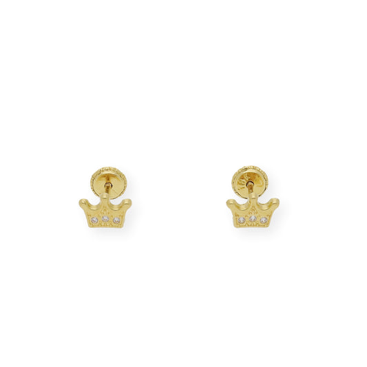 Pendientes Bebé Corona en Oro de Ley 18K con Circonitas