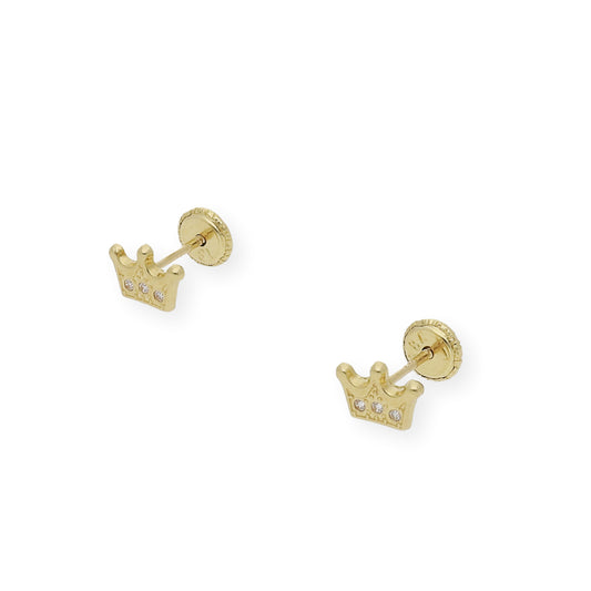 Pendientes Bebé Corona en Oro de Ley 18K con Circonitas