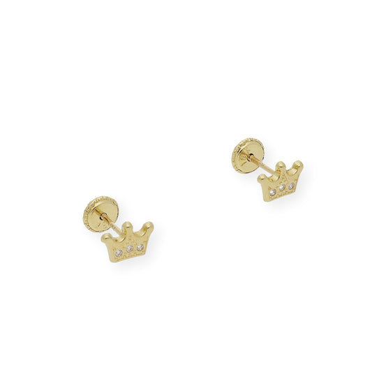 Pendientes Bebé Corona en Oro de Ley 18K con Circonitas