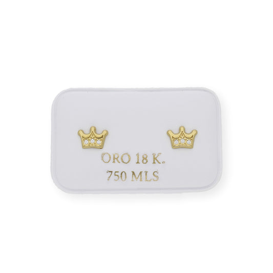 Pendientes Bebé Corona en Oro de Ley 18K con Circonitas