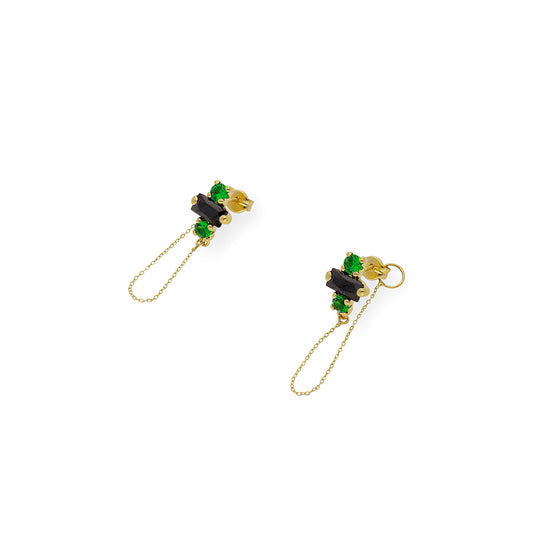 Pendientes piedras semipreciosas verde y negra Oro 18K