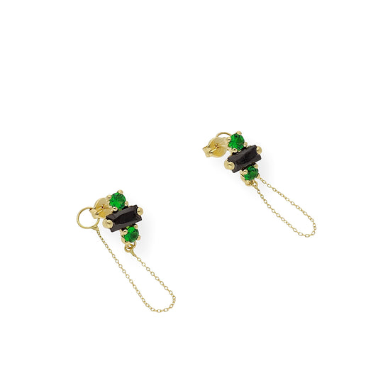 Pendientes piedras semipreciosas verde y negra Oro 18K