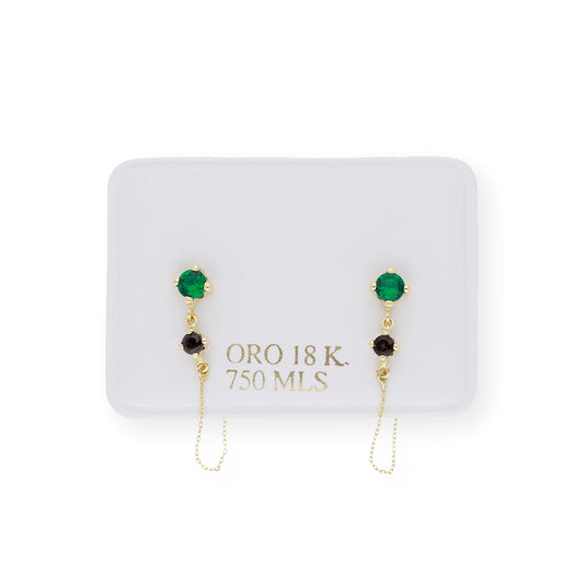 Pendientes largo esmeralda y zafiro Oro 18k