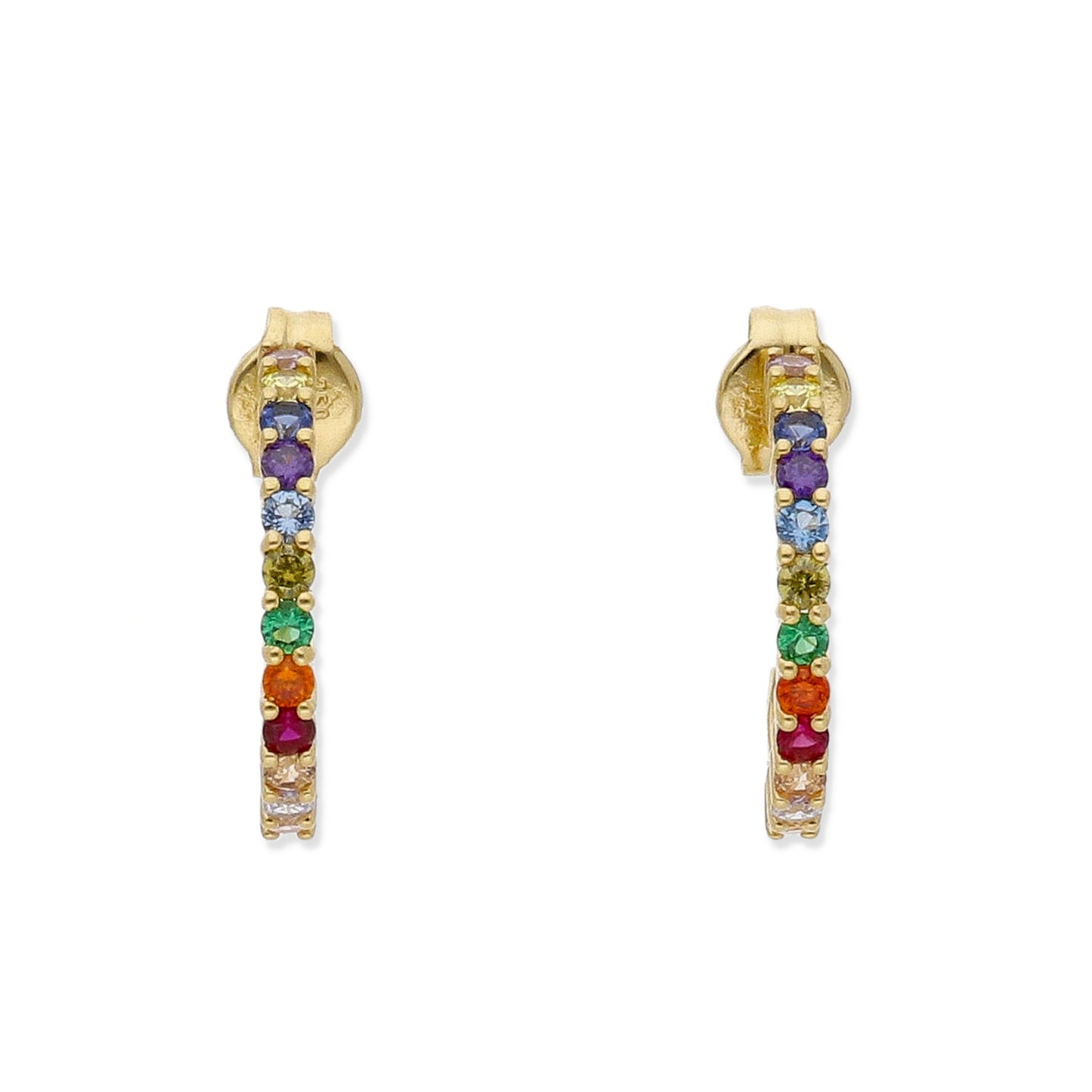 Pendientes Iris Medio Aro con Circonitas de Color y Oro 18k