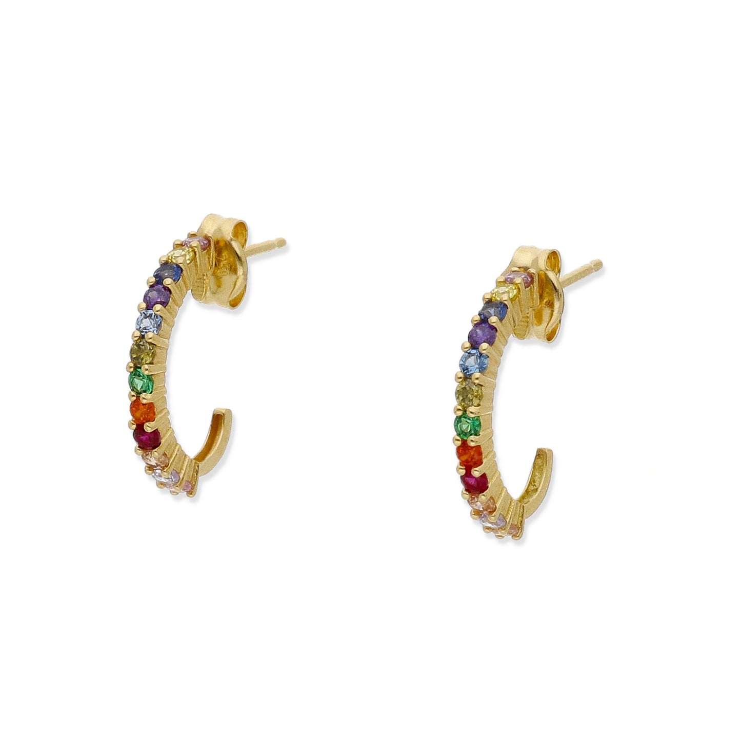Pendientes Iris Medio Aro con Circonitas de Color y Oro 18k