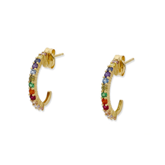 Pendientes Iris Medio Aro con Circonitas de Color y Oro 18k