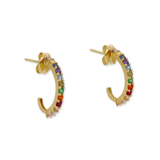 Pendientes Iris Medio Aro con Circonitas de Color y Oro 18k
