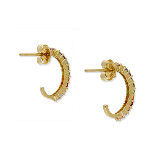 Pendientes Iris Medio Aro con Circonitas de Color y Oro 18k