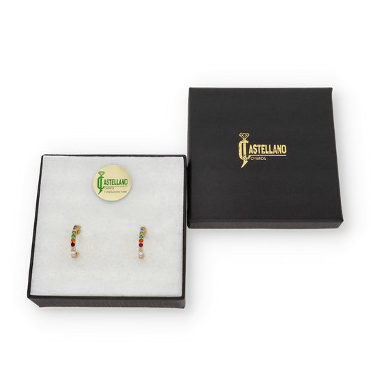 Pendientes Iris Medio Aro con Circonitas de Color y Oro 18k