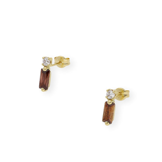 Pendientes en Oro 18k con Circonitas y Gemas semipreciosas marrones
