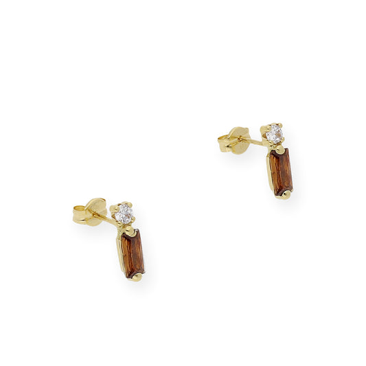 Pendientes en Oro 18k con Circonitas y Gemas semipreciosas marrones