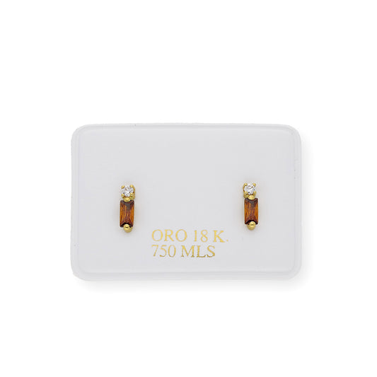 Pendientes en Oro 18k con Circonitas y Gemas semipreciosas marrones