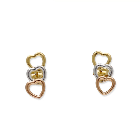 Pendientes Corazones Tricolor en Oro 18K