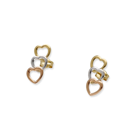 Pendientes Corazones Tricolor en Oro 18K